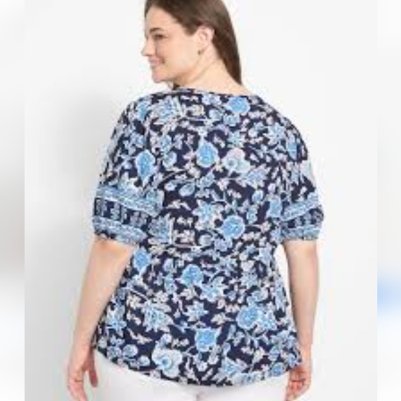 Lane Bryant Blue Floral Babydoll Boho Short Sleeve Blouse Top Size 26 - Picture 2 of 10